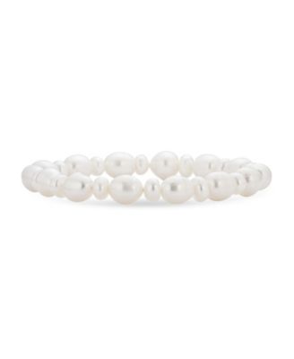 Set of 2 Stackable Baroque Irregular Shape White Freshwater Cultured Pearl Strand Stretch Bracelet Adjustable