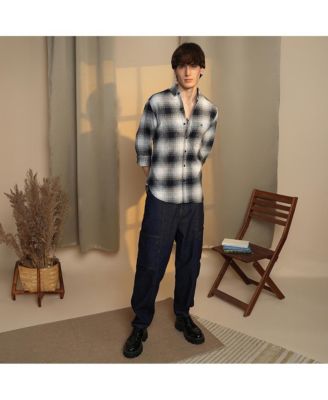 Men's Charcoal Black & Ivory White Ombre Buffalo Check Shirt