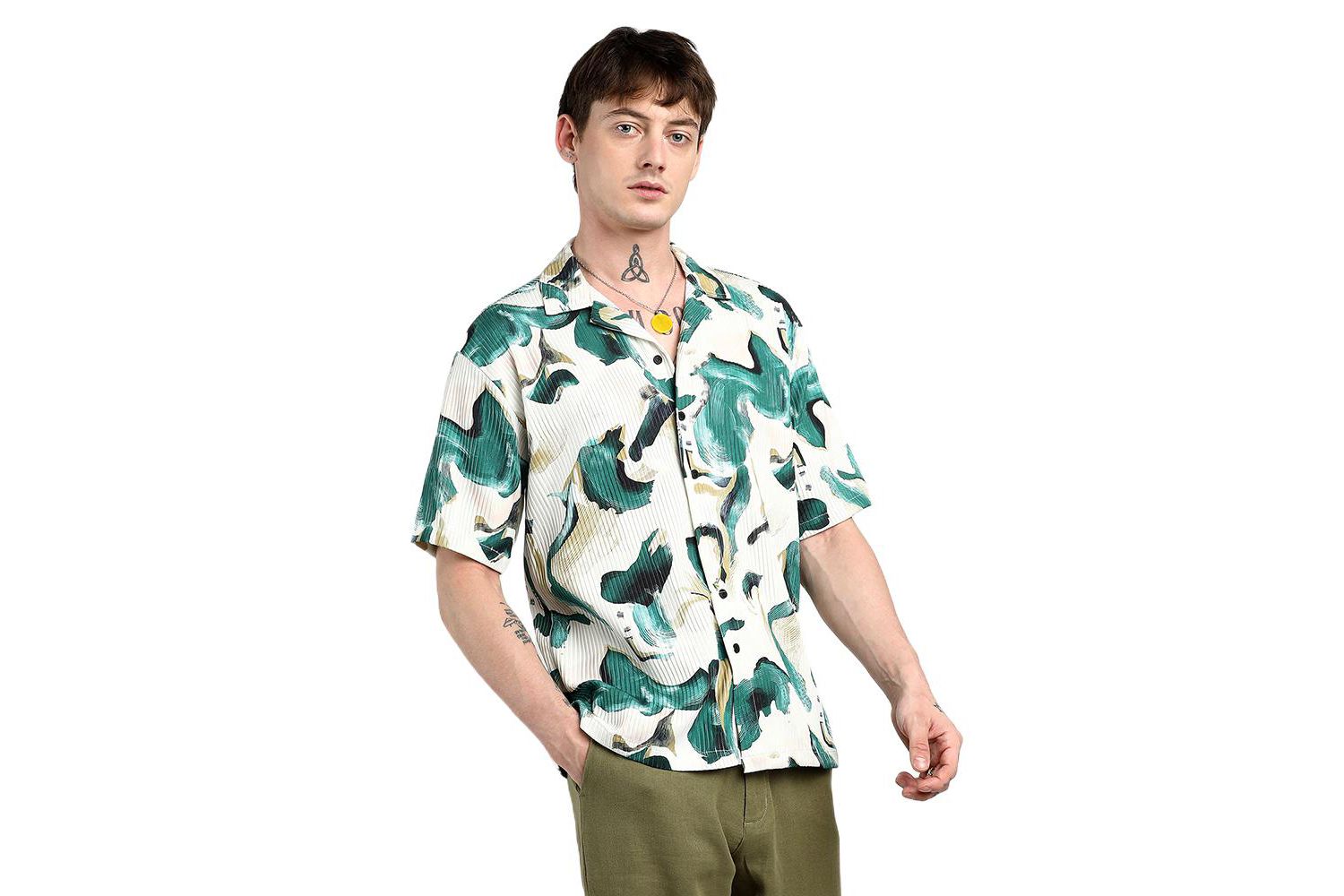 Men's Emerald Green Oversized Swirl Strokes Shirt