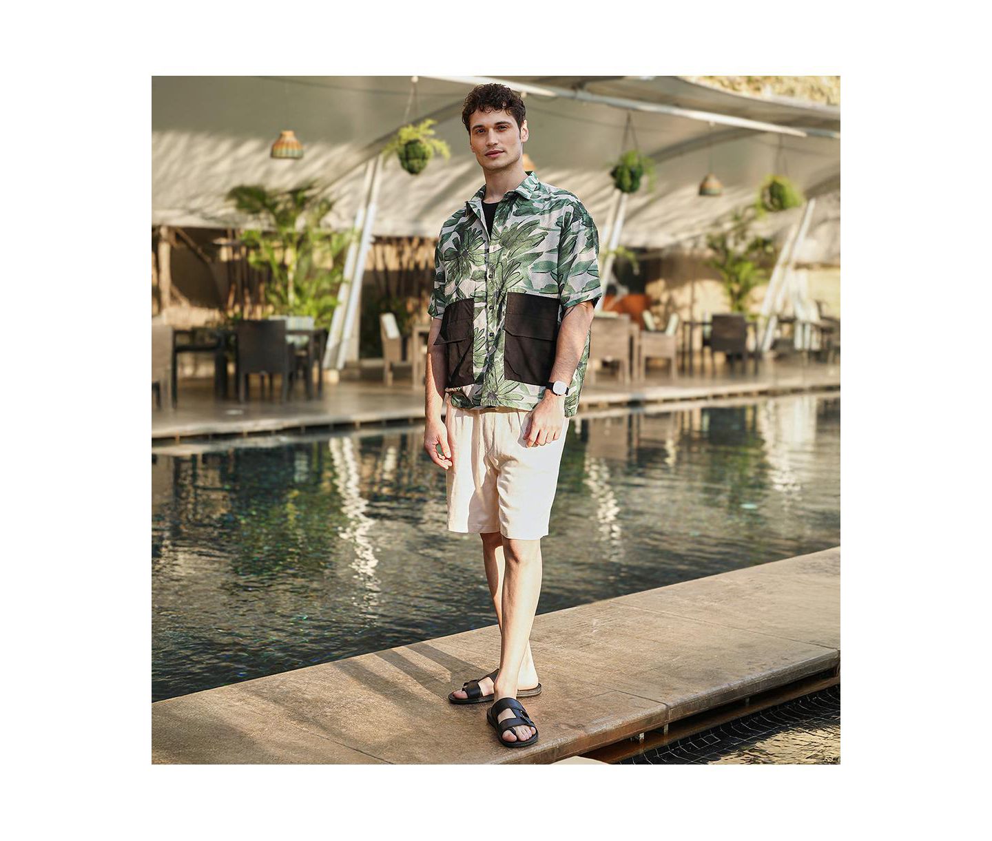 Мужская рубашка Cahoot Campus Sutra Jungle Green & Ivory White Flora-Stroke Oversized, цвет: Белый — фото 5