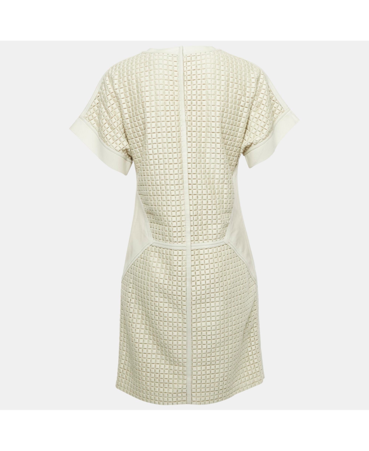 Pre-Owned Salvatore Ferragamo Women's Light Grey Patterned Cotton And Leather Short Dress
