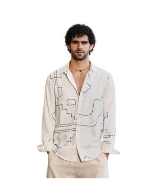 Men's Off-White & Navy Blue Thread-Lines Shirt