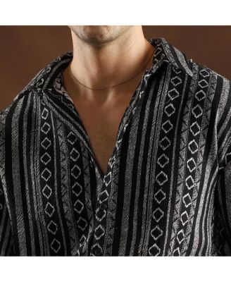 Men's Onyx Black Folk-Weave Shirt