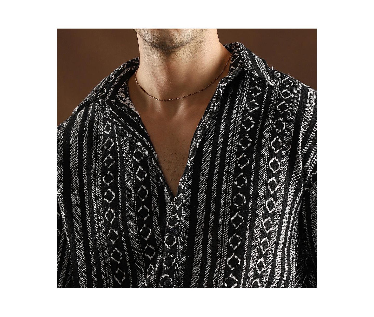 Мужская рубашка Cahoot Campus Sutra Onyx Black Folk-Weave, цвет: Чёрный — фото 7
