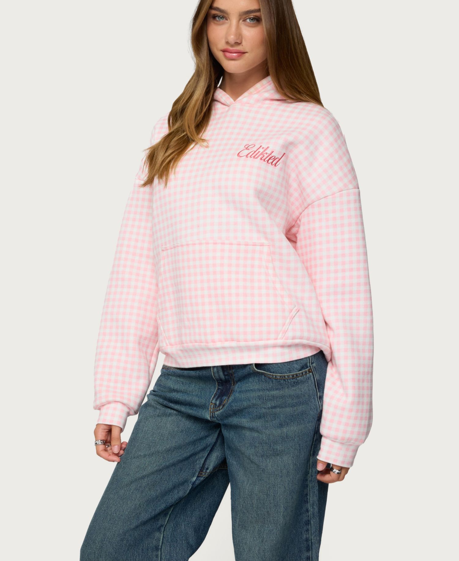 Women's Edikted Gingham Oversized Hoodie