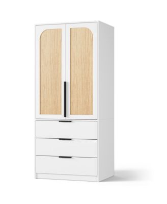 Armoire Wardrobe Closet, 69.5" Wooden Wardrobe Cabinet with 3 Drawers, Hanging Rod, 2 Doors Clothing Storage Cabinet