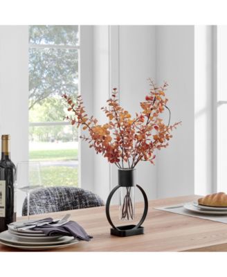 Jacob Modern Black Metal Open Circle Pedestal Clear Glass Tabletop Vase