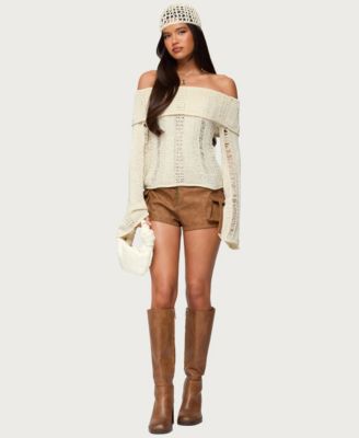Women's Renna Distressed Fold Over Knit Top