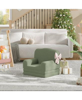 Kids Sofa Chair, Sherpa Convertible Toddler Couch with Washable Cover, Crown Design Comfy Children's Reading Chair