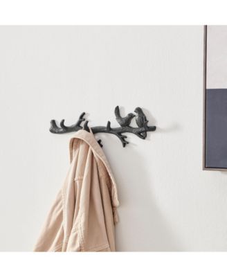 Birds on Tree Branch Decorative Utility Hook Unit with 4 Hooks