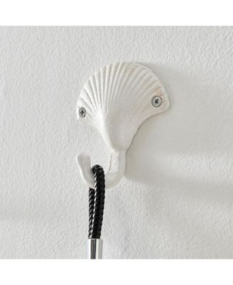 White Cast Iron Nautical Ocean Sculpture Wall Hook Set of 3 - Seashell, Crab, Seahorse