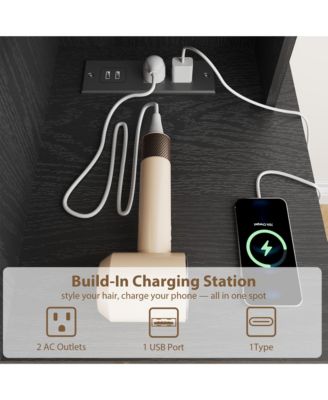 Vanity Desk with Sliding Mirror and Lights, Modern Makeup Vanity Table with 4 Drawers and 7 Storage Shelves