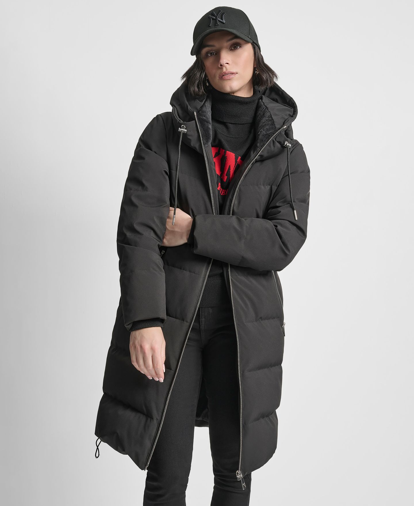 Женская куртка DKNY Stand Collar Zipper Puffer, цвет: Чёрный — фото 2