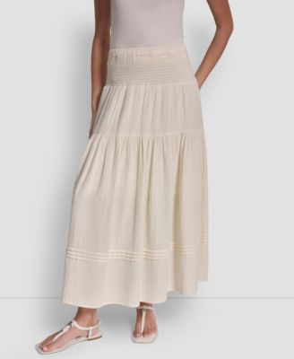 Women's Smocked-Waist Tiered Maxi Skirt