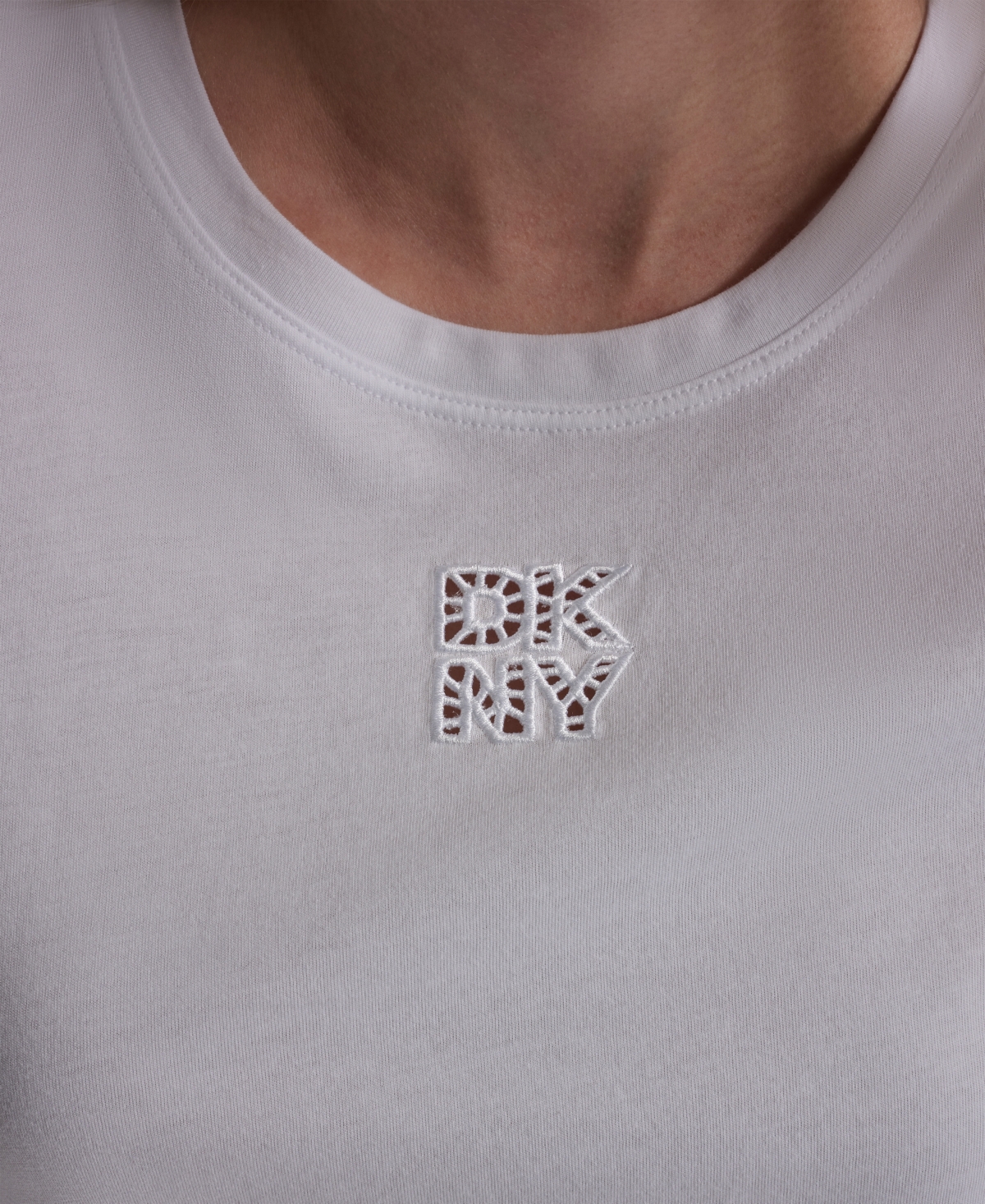 Dkny Jeans Women's Stacked Eyelet Logo Crewneck T-Shirt