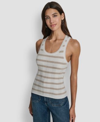 Women's Sleeveless Sequin & Stripe Scoop Neck Tank Top