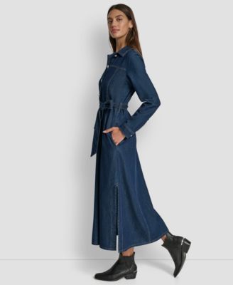 Women's Self-Belted A-Line Shirt Dress
