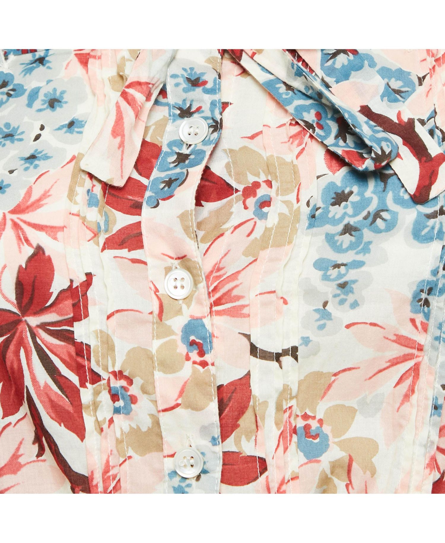 Women's Multicolor Floral Print Cotton Tie-Up Detail Blouse