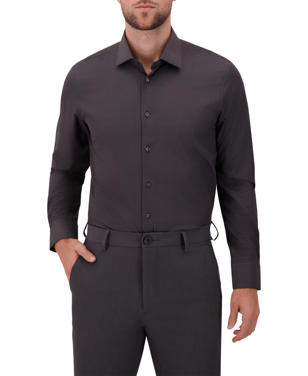 Report Collection Men's 4-Way Houndstooth-Print Woven Dress Shirt