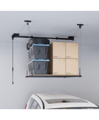 GL2B-E– 4×4 FT GARAGE LIFTING STORAGE RACK WITH RUBBERWOOD PLATFORM  (BLACK)