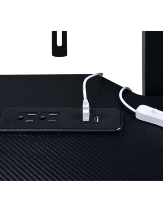 Black Gaming Desk with LED Light and Dual Screen Holders 59Inch Wide 18mm Thick Top with Open Storage Compartment