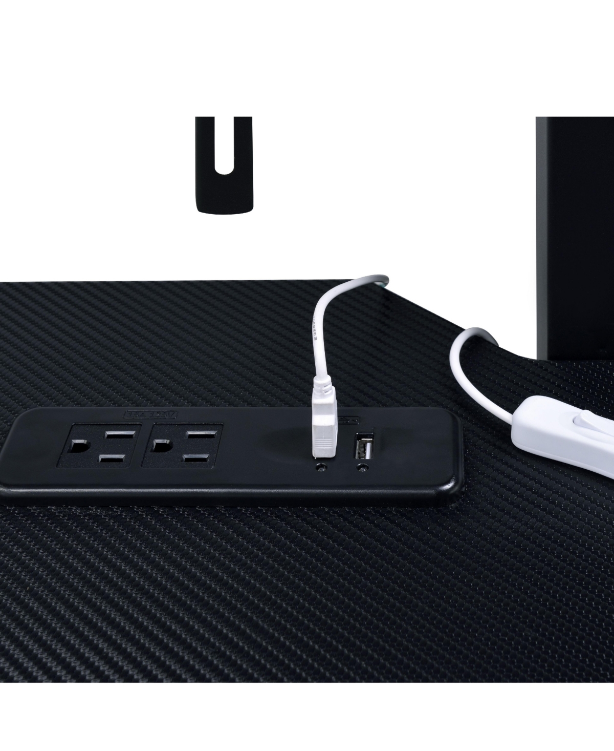 Flynama Black Gaming Desk with Led Light and Dual Screen Holders 59Inch Wide 18mm Thick Top with Open Storage Compartment