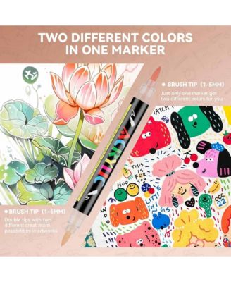 24 Colors Dual Tip Acrylic Paint Pens, Vibrant Paint Markers with Double Brush Tips for Rock, Ceramic, Glass, Stone, Fabric and DIY Crafts