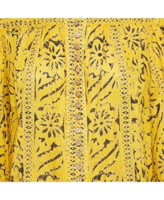Women's Yellow Printed Cotton Flounce Mini Dress