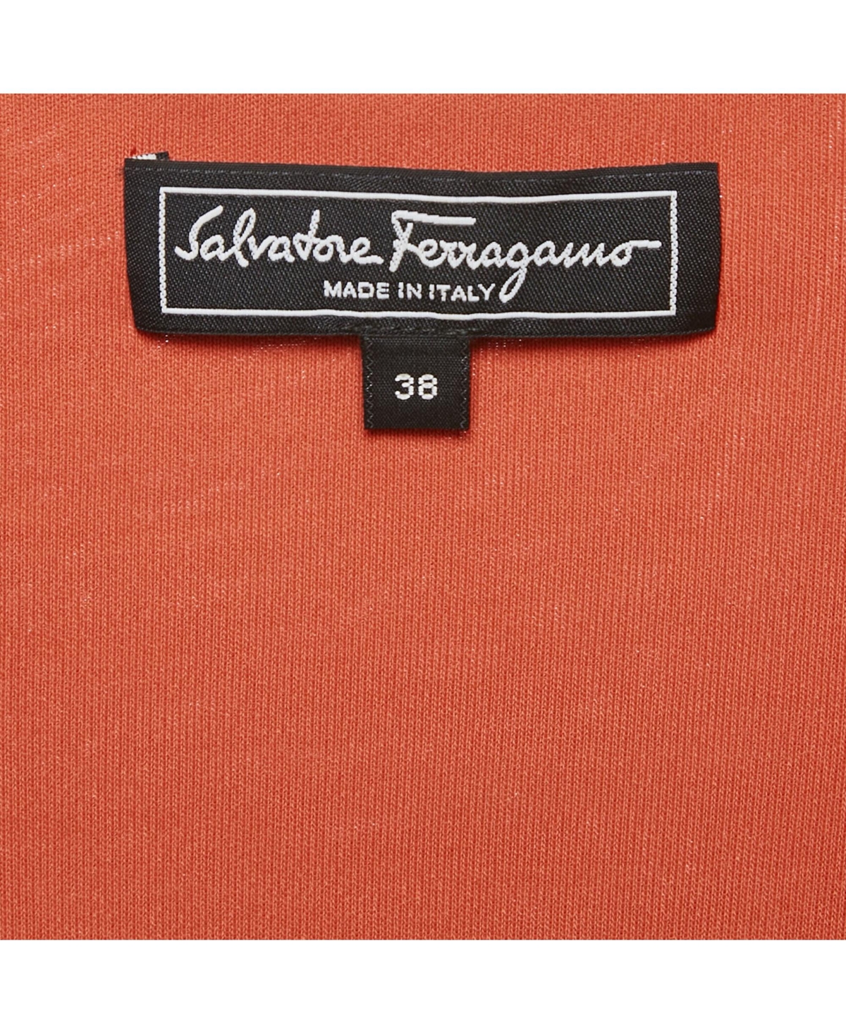 Pre-Owned Salvatore Ferragamo Women's Orange Jersey Plunging Neck Midi Dress