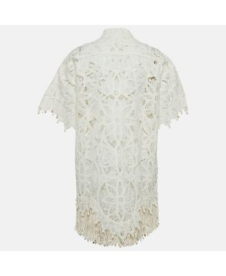 Women's White Silk Lace Cut -Out Wavelength Shirt Dress