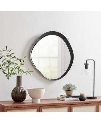Sonya 24-inch Contemporary Asymmetrical Round Wall Mirror with Raised Black Iron Frame