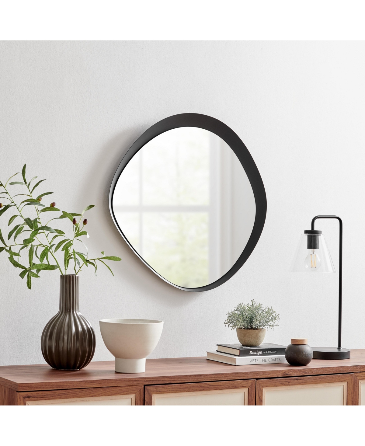 Danya B Sonya 24-inch Contemporary Asymmetrical Round Wall Mirror with Raised Black Iron Frame