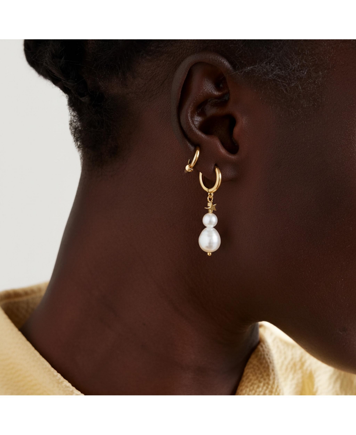 Joey Baby 18K Gold Plated Freshwater Pearls with Stars Huggie Hoops - Twinkie Earrings For Women