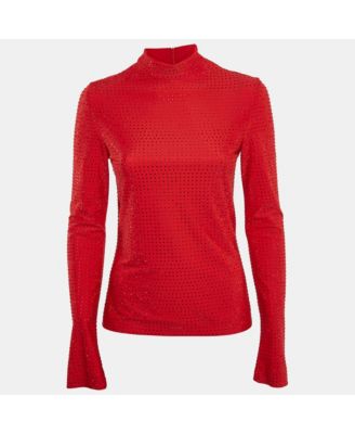 Women's Red Studded Jersey Long Sleeve Top