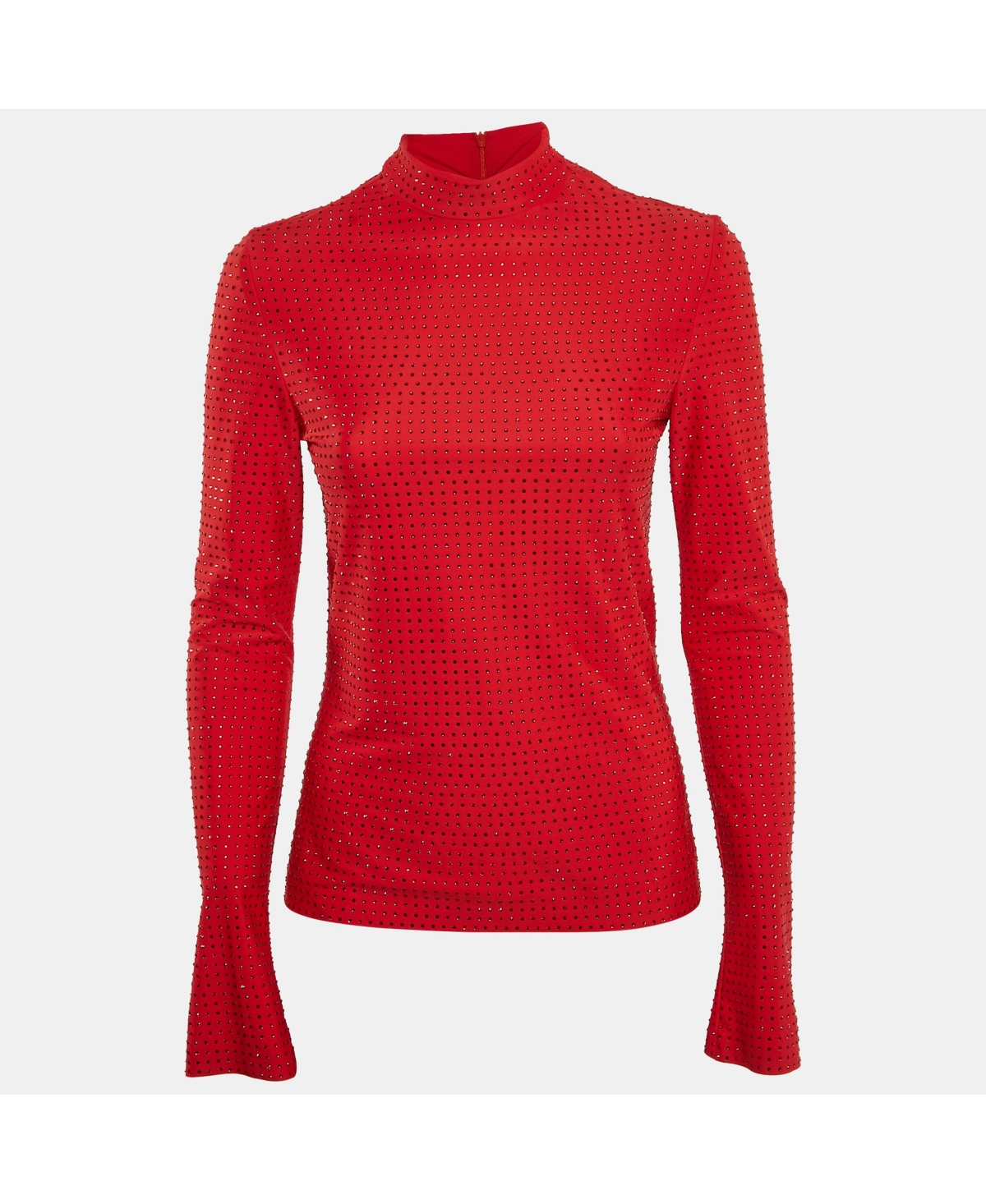 Pre-Owned Salvatore Ferragamo Women's Red Studded Jersey Long Sleeve Top