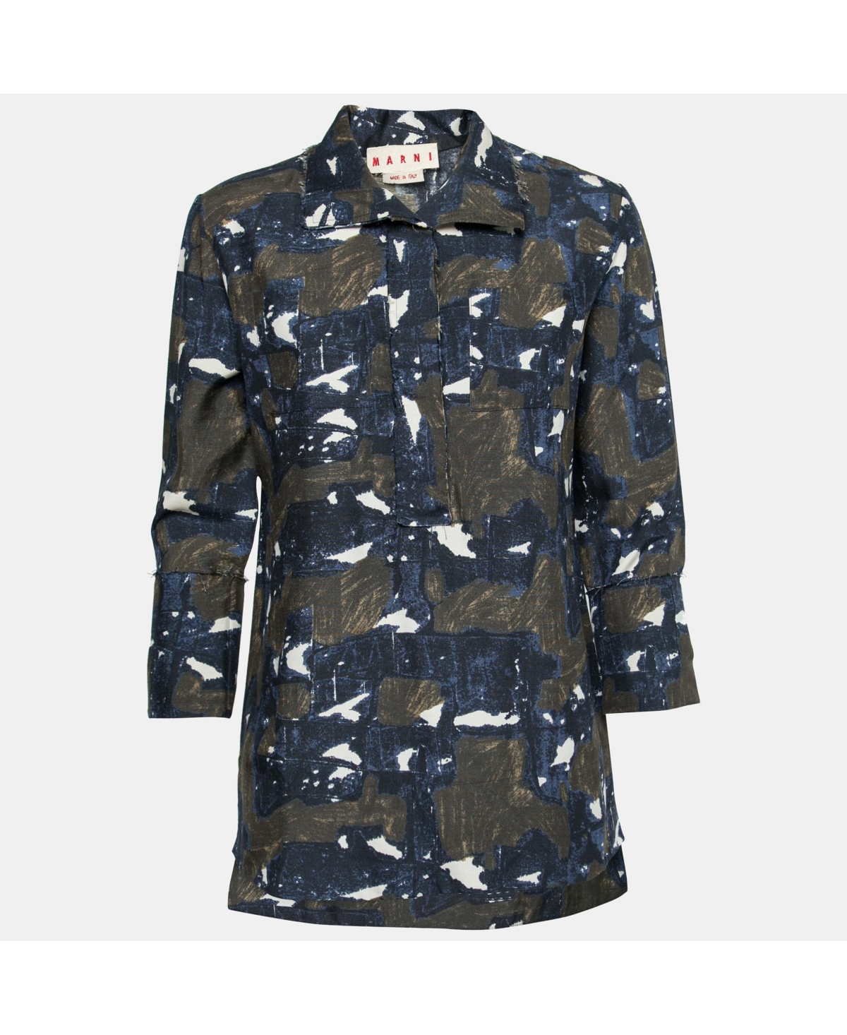 Pre-Owned Marni Women's Navy Blue & Green Printed Silk Tunic