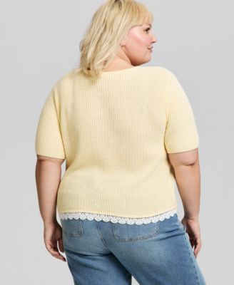 Trendy Plus Size Short-Sleeve Crewneck Cardigan