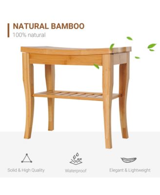 Bamboo Shower Bench Bathroom Stool Spa Bath Organizer Seat W/ Shelf