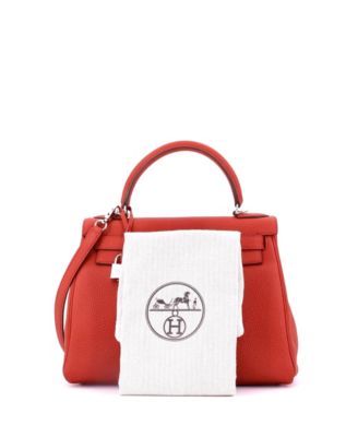 Pre-Owned HERMES Kelly 28 Handbag Red Togo with Palladium Hardware