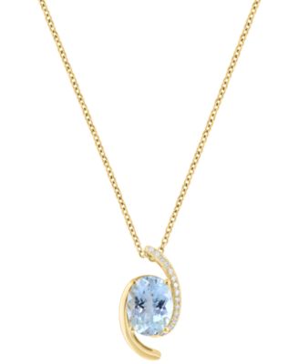 Aquamarine (1-1/2 ct. t.w.) and Diamond Necklace (1/20 ct. t.w.) in 14k Yellow Gold