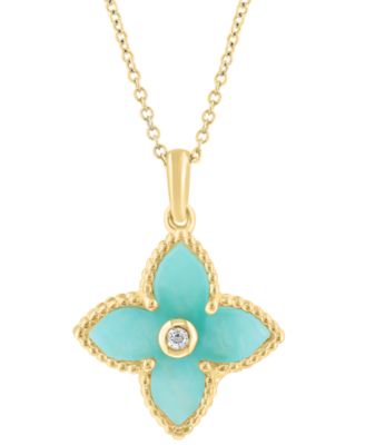 White Topaz (0.03 ct. t.w) and Amazonite Pendant Necklace (3-1/3 ct. t.w.) in Yellow Gold Over Silver
