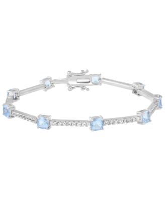 Aquamarine (4-3/4 ct. t.w.) and White Zircon Bracelet (2-1/20 ct. t.w.) in Sterling Silver