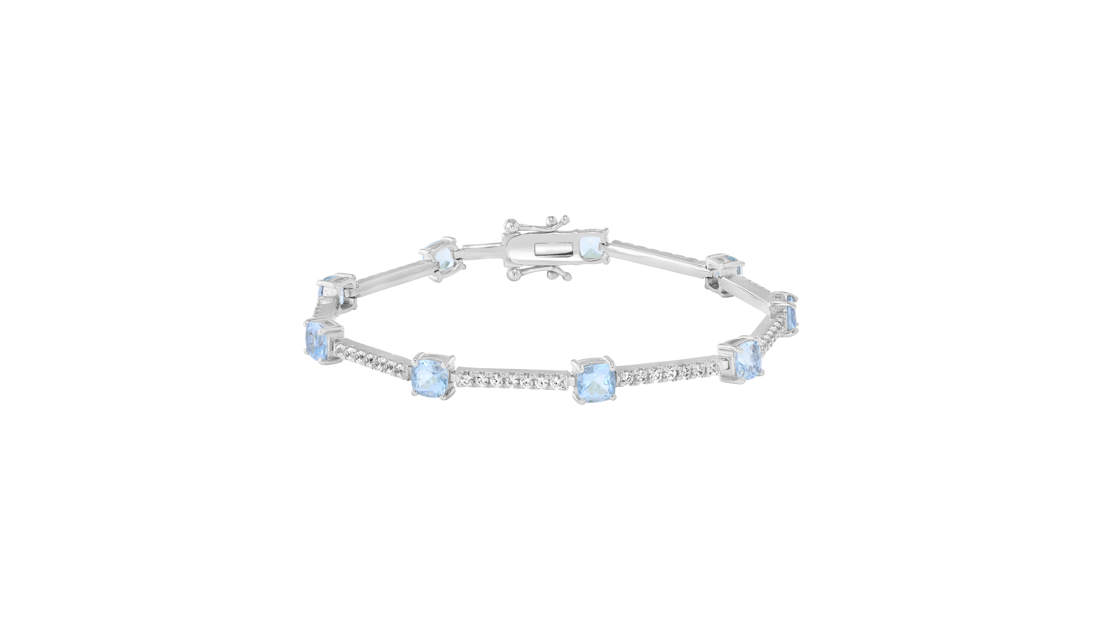 Effy Collection Aquamarine (4-3/4 ct. t.w.) and White Zircon Bracelet (2-1/20 ct. t.w.) in Sterling Silver