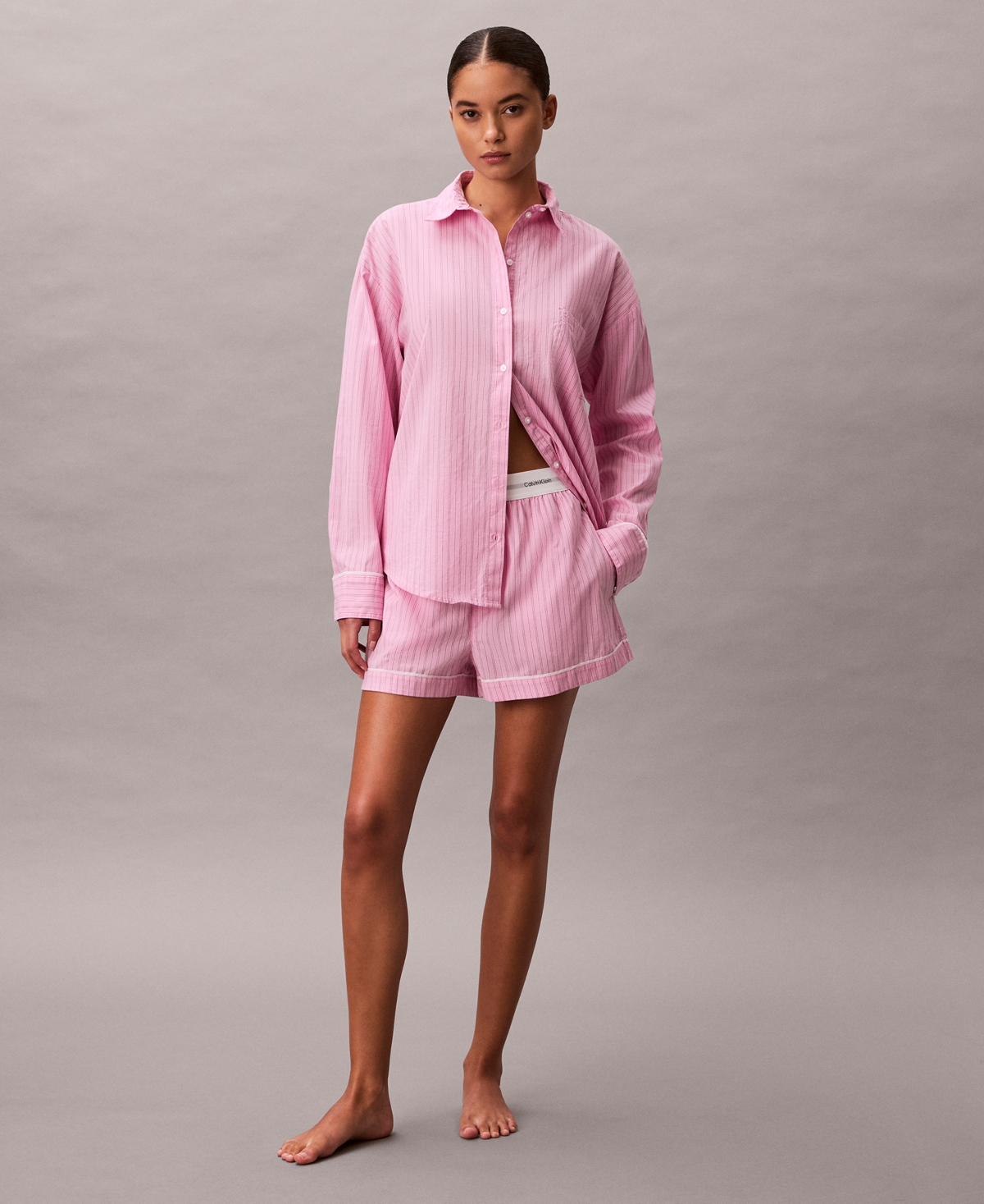 Calvin Klein Women's Poplin V-day Button-down Pajama Shirt In Pink