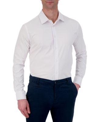 Men's 4-Way Tonal Herringbone Print Woven Dress Shirt