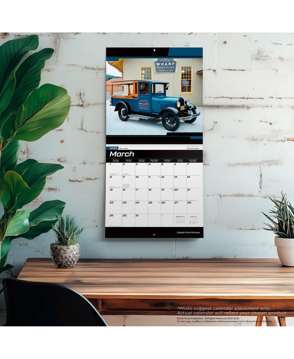 BrownTrout Classic Ford Pickups Official | 2026 12 x 24 Inch (Hanging) Monthly Square Wall Calendar | Foil Stamped Cover | Plastic-Free