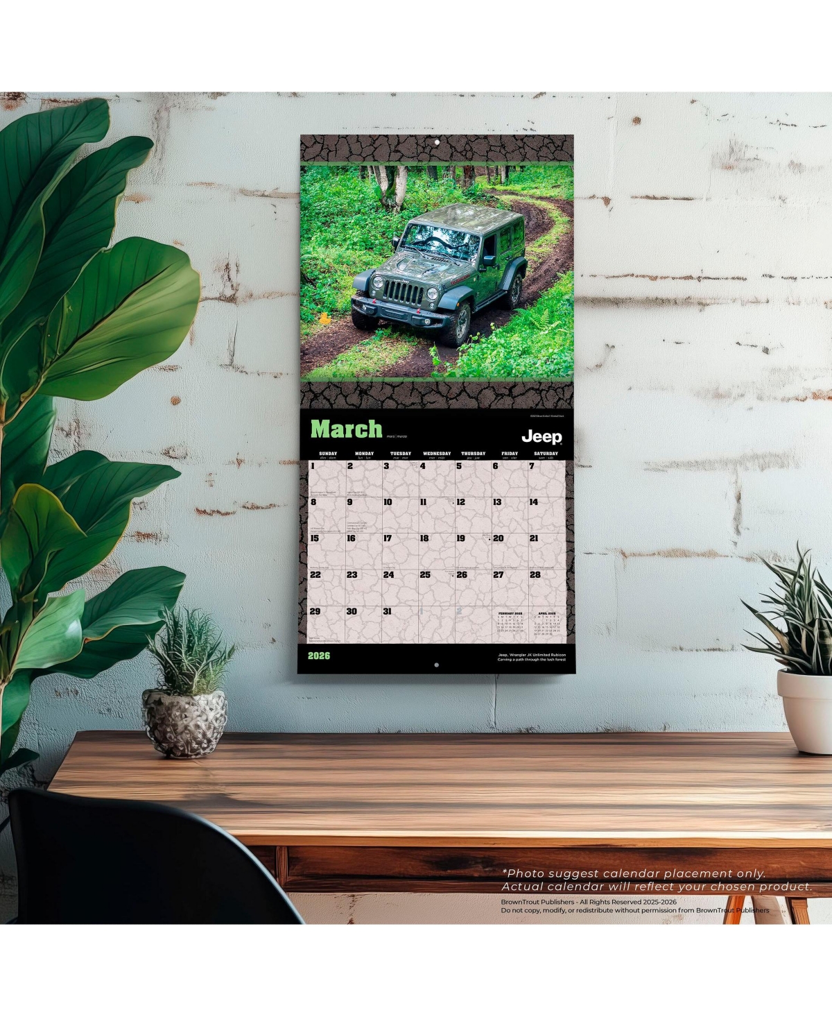 BrownTrout Jeep Official | 2026 12 x 24 Inch (Hanging) Monthly Square Wall Calendar | Plastic-Free