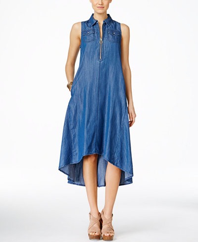 INC International Concepts Denim High-Low Trapeze Dress, Only at Macy's