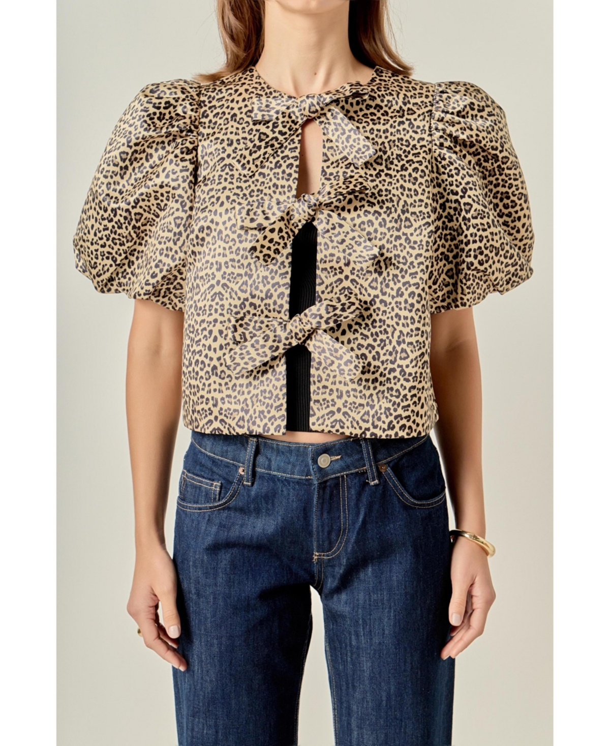 English Factory Women's Bow Detailed Puff Sleeve Top