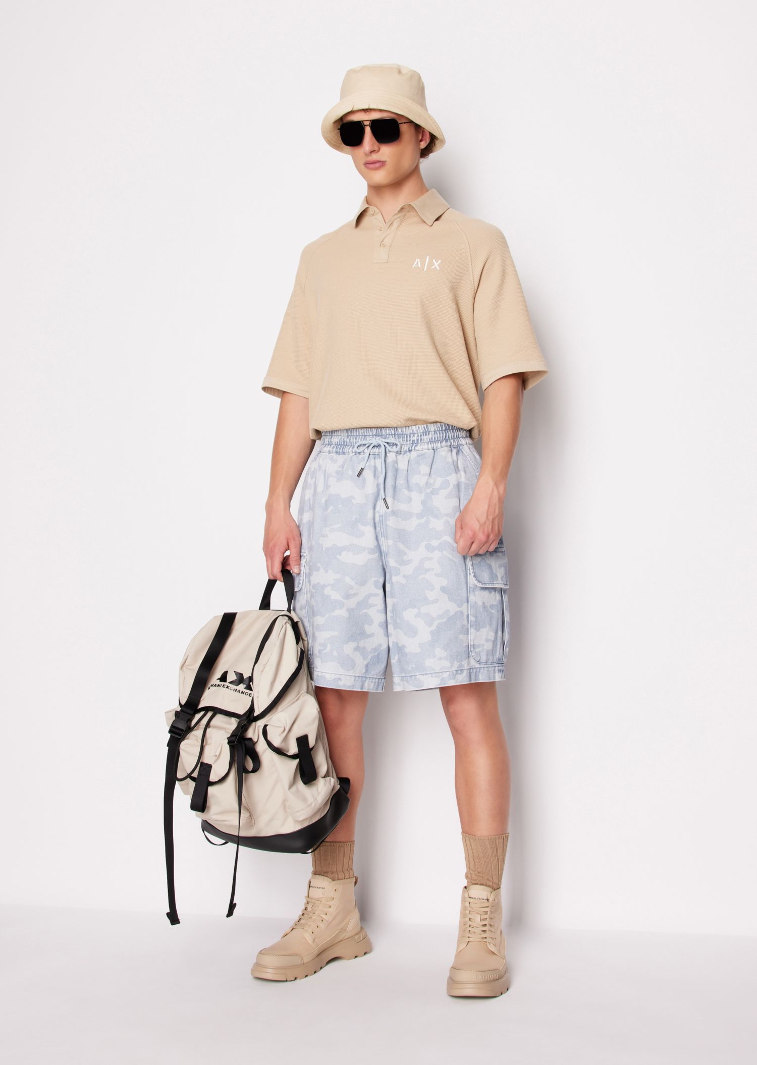 Men's Tonal Camouflage Drawstring Denim Cargo Shorts